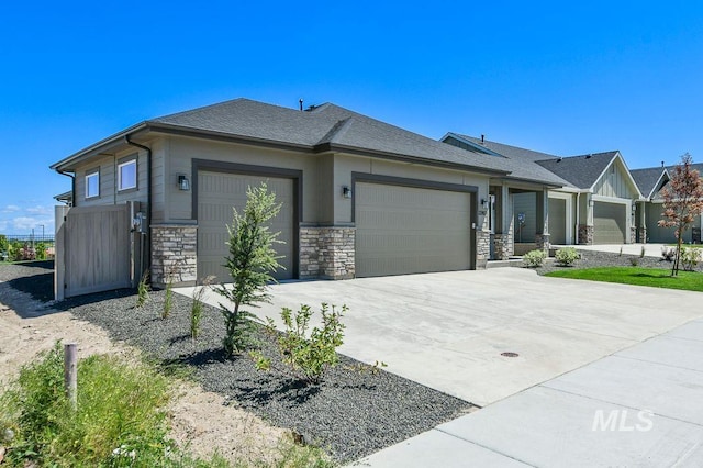 prairie-style home with a garage