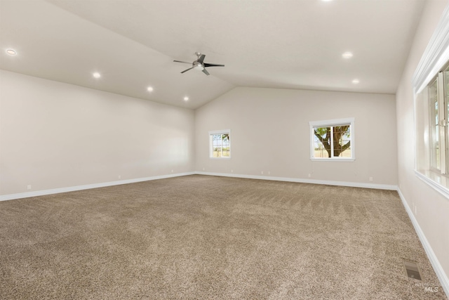 2790 S Mcdermott Rd, Nampa, ID 83687 - spare room featuring a ceiling fan, carpet, plenty of natural light, recessed lighting, and vaulted ceiling