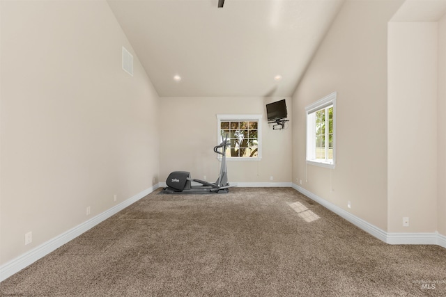 2790 S Mcdermott Rd, Nampa, ID 83687 - exercise room featuring carpet floors, vaulted ceiling, baseboards, and recessed lighting
