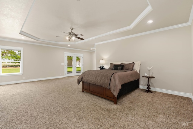 2790 S Mcdermott Rd, Nampa, ID 83687 - bedroom with a raised ceiling, light carpet, baseboards, access to outside, and crown molding