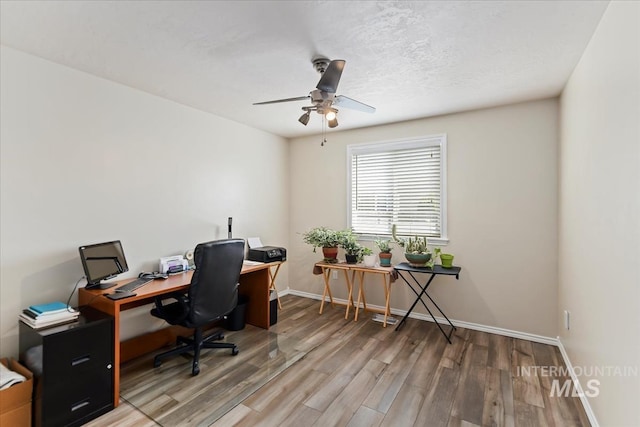 3918 Fallwood Cir, Caldwell, ID 83607 - office space with wood finished floors, ceiling fan, and baseboards