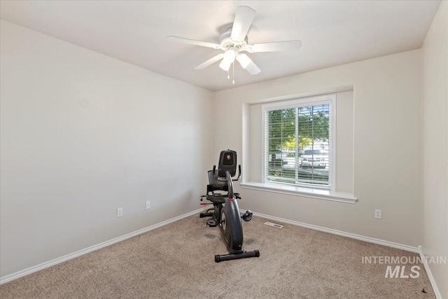 3918 Fallwood Cir, Caldwell, ID 83607 - exercise room featuring carpet, baseboards, and ceiling fan