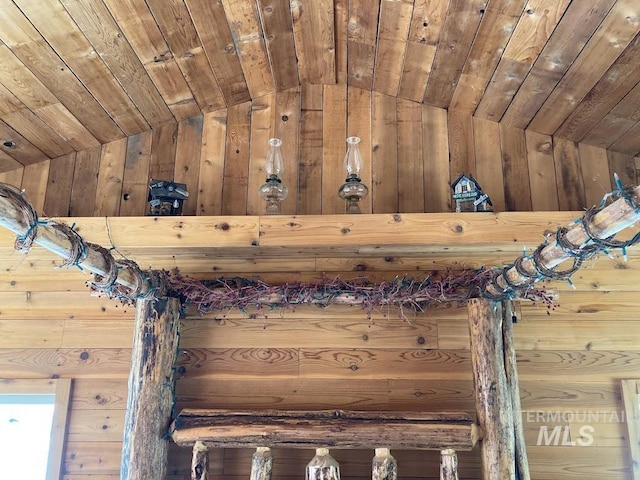 interior details featuring wood walls