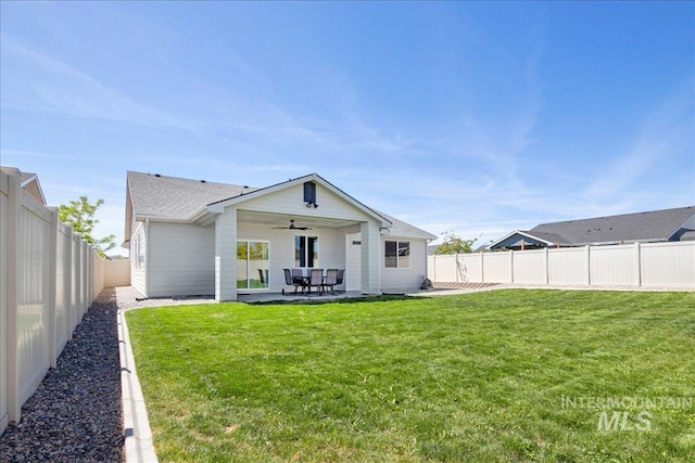 11638 W Quintale Dr, Nampa, ID 83686 - rear view of property with ceiling fan and a patio