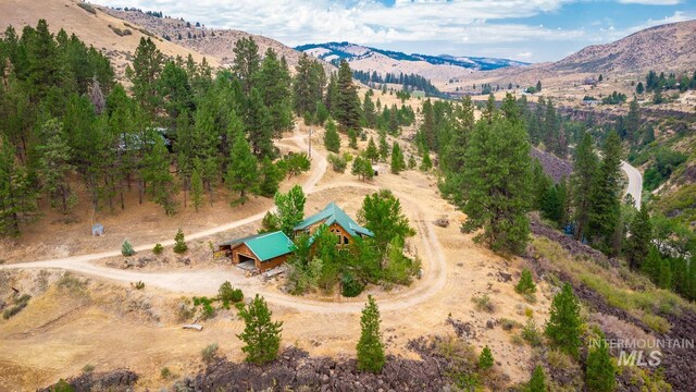 birds eye view of property with a mountain view