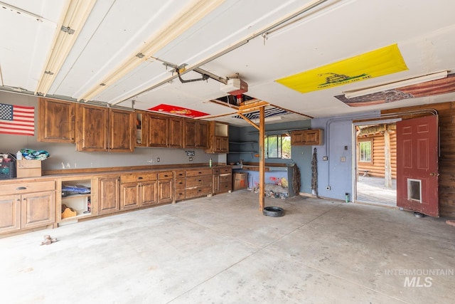 garage with a garage door opener