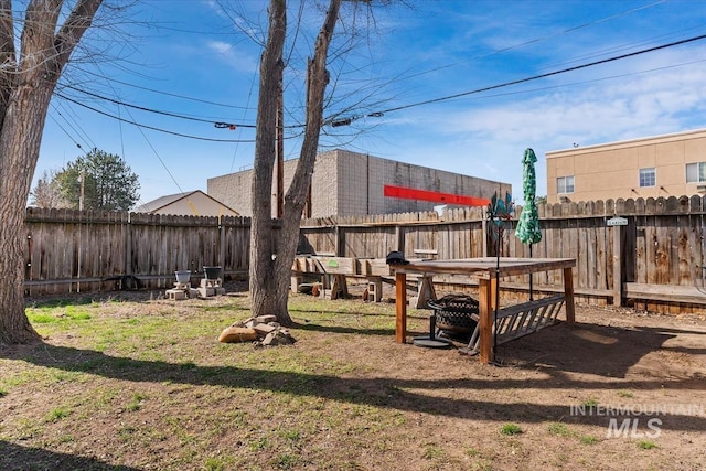 view of yard with a fenced backyard