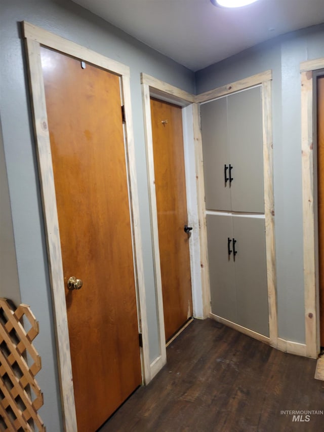 corridor featuring dark hardwood / wood-style flooring