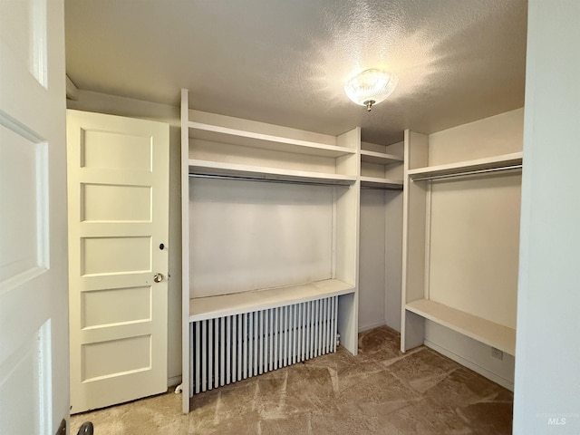spacious closet featuring radiator
