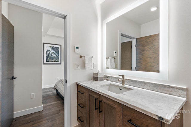 bathroom with vanity and wood-type flooring