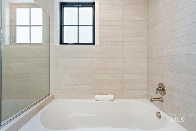 bathroom featuring plenty of natural light and a washtub