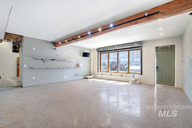 201 W A St, Vale, OR 97918 - unfurnished living room featuring beamed ceiling