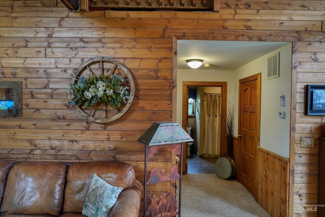 27 Park Ln, Boise, ID 83716 - hall featuring carpet, wainscoting, and wooden walls