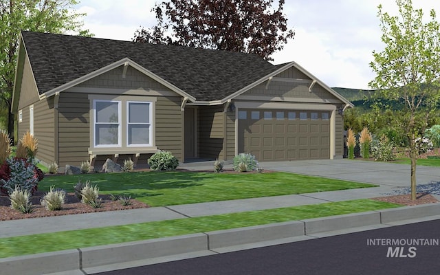 17785 N Onaway Ave, Nampa, ID 83687 - view of front facade with an attached garage, driveway, a front yard, and a shingled roof