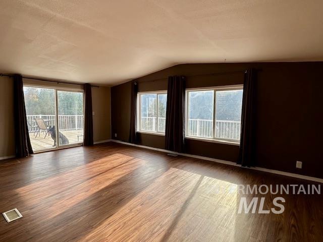 spare room with lofted ceiling and hardwood / wood-style flooring