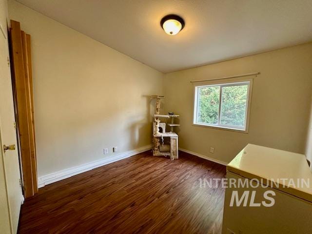 interior space featuring dark wood-type flooring and vaulted ceiling