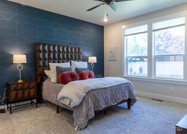 1946 W Windswept, Meridian, ID 83646 - bedroom with carpet, tile walls, and ceiling fan