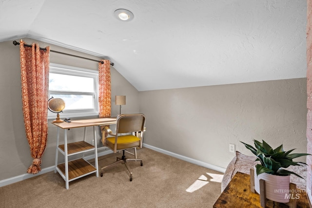 4705 W Franklin Rd, Boise, ID 83705 - carpeted home office featuring vaulted ceiling and baseboards