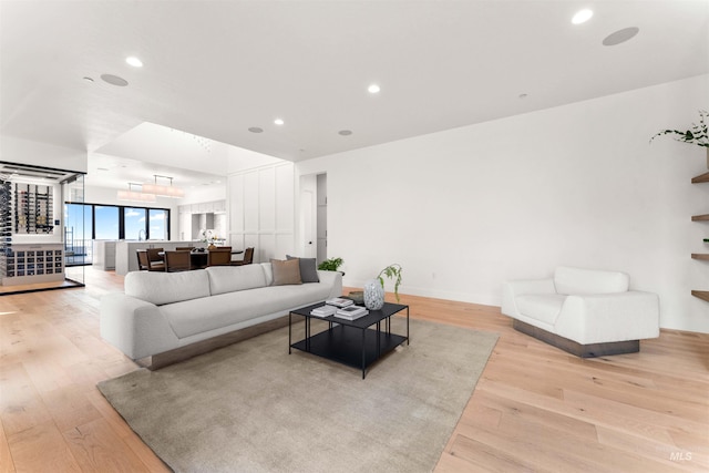 living room featuring light wood-type flooring