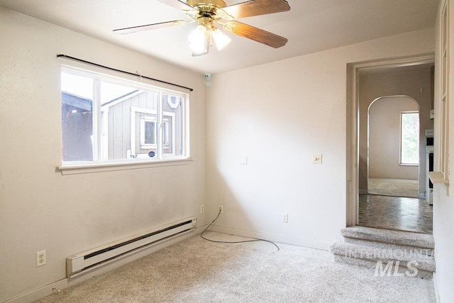 402 S Hayes, Emmett, ID 83617 - carpeted spare room featuring baseboard heating and a ceiling fan