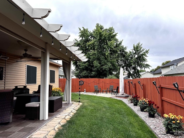 3485 N Chatterton Ave, Boise, ID 83713 - fenced backyard featuring a patio area and a ceiling fan