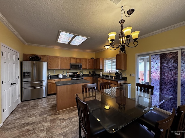 3485 N Chatterton Ave, Boise, ID 83713 - dining space featuring a textured ceiling, a chandelier, and crown molding