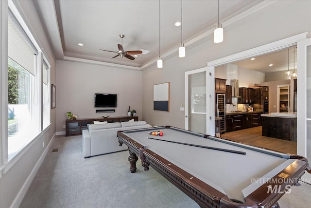4307 W Briar Rock Ct, Eagle, ID 83616 - playroom featuring billiards, carpet flooring, a ceiling fan, baseboards, and recessed lighting