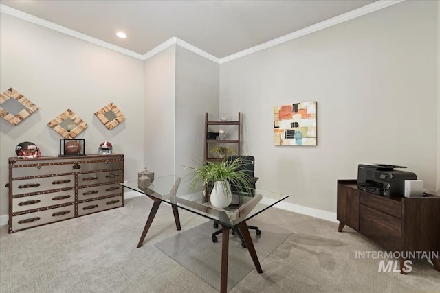 4307 W Briar Rock Ct, Eagle, ID 83616 - office area with ornamental molding, carpet, baseboards, and recessed lighting