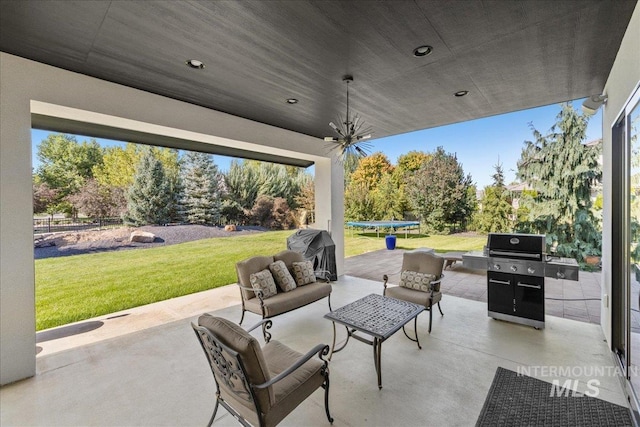 view of patio / terrace featuring an outdoor living space and a grill