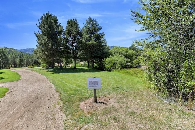 exterior space with a mountain view and a yard