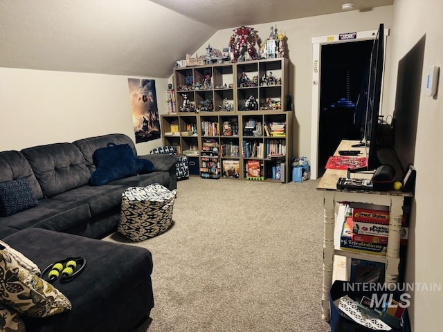805 Drayton Ave, Twin Falls, ID 83301 - living area with carpet flooring and vaulted ceiling