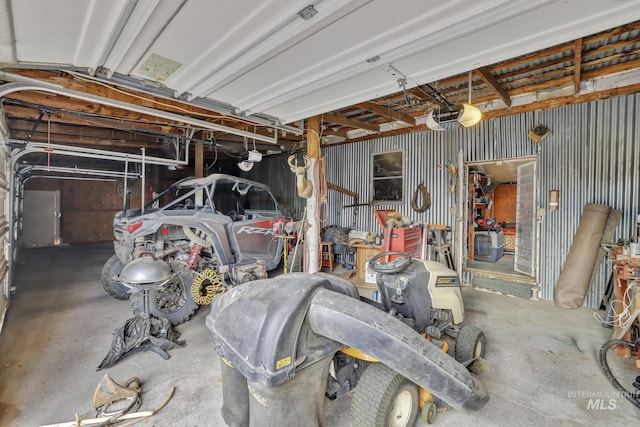 garage with a garage door opener