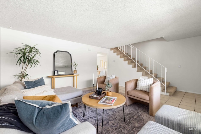 8305 W Rifleman St, Boise, ID 83704 - living area with stairs, a textured ceiling, and tile patterned floors