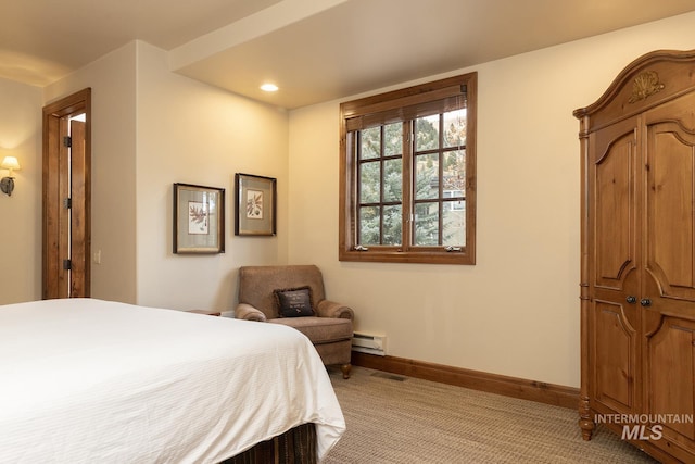 221 Picabo Street #D, Interest 1-H, Ketchum, ID 83340 - bedroom featuring carpet flooring, baseboard heating, baseboards, and recessed lighting