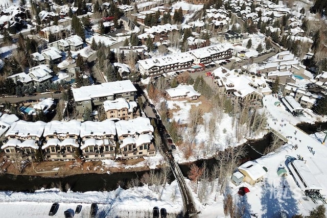 221 Picabo Street #D, Interest 1-H, Ketchum, ID 83340 - snowy aerial view featuring a residential view