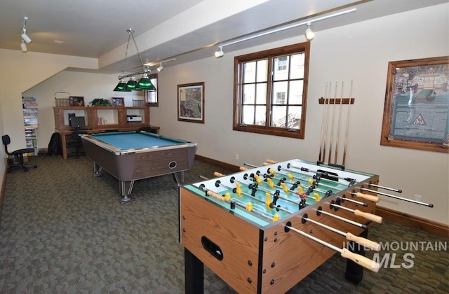 221 Picabo Street #D, Interest 1-H, Ketchum, ID 83340 - game room featuring baseboards, billiards, and dark colored carpet