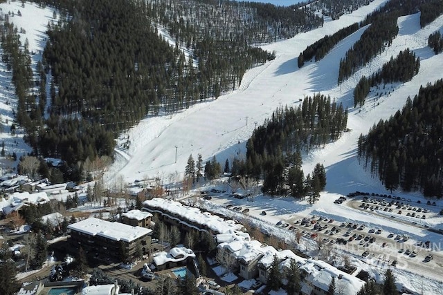 221 Picabo Street #D, Interest 1-H, Ketchum, ID 83340 - snowy aerial view featuring a mountain view