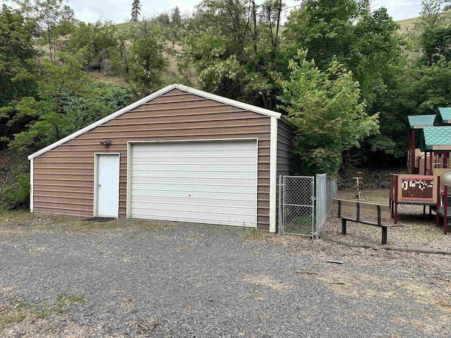 view of detached garage