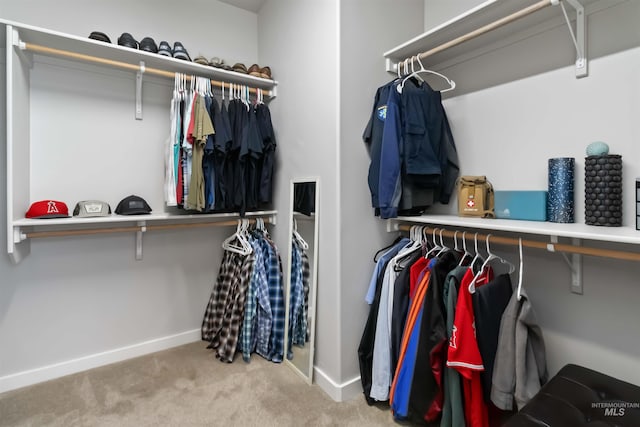 walk in closet with carpet