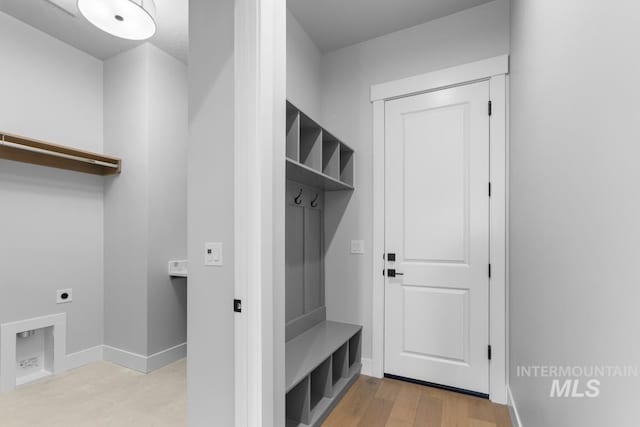 mudroom featuring light hardwood / wood-style flooring