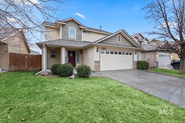 view of front facade featuring a garage and a front lawn