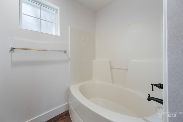 bathroom with hardwood / wood-style floors