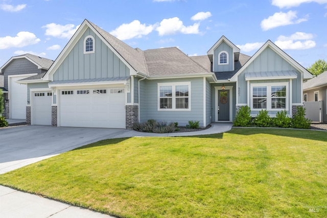 5001 S Twilight Mist Way, Meridian, ID 83642 - view of front facade featuring board and batten siding, a garage, concrete driveway, and a front yard