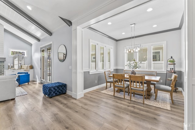 5001 S Twilight Mist Way, Meridian, ID 83642 - dining space with recessed lighting, a chandelier, wood finished floors, and ornamental molding