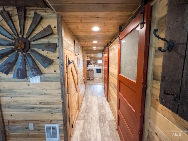 2263 Kilborn Ln, Mesa, ID 83632 - corridor with wood walls, light wood finished floors, recessed lighting, and wooden ceiling
