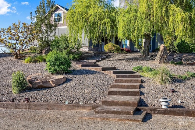 view of yard featuring stairs