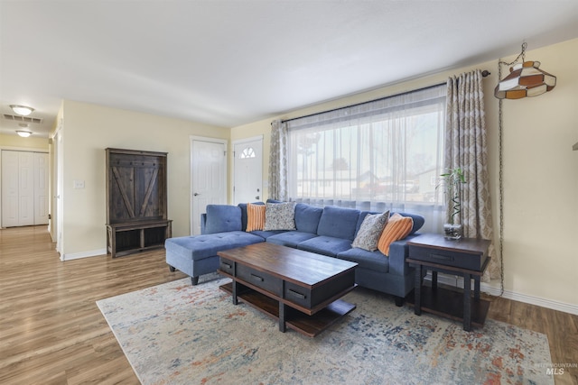 living room with hardwood / wood-style floors