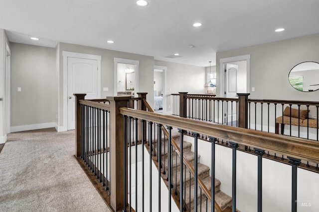 2043 E Lodge Trail Dr, Meridian, ID 83642 - hallway featuring an upstairs landing, recessed lighting, carpet flooring, and baseboards