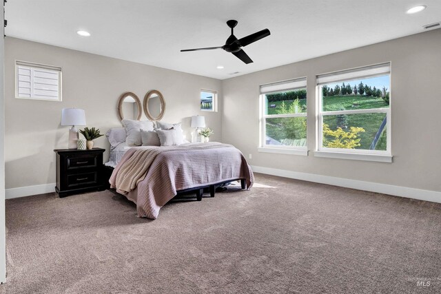 2043 E Lodge Trail Dr, Meridian, ID 83642 - bedroom with baseboards, carpet flooring, a ceiling fan, and recessed lighting