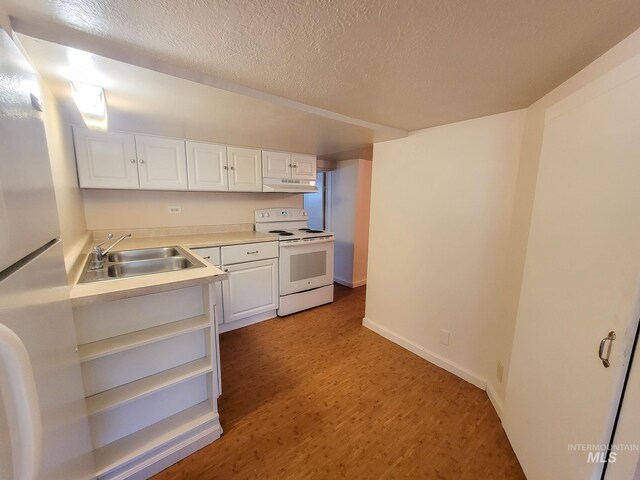 1603 11th Ave, Lewiston, ID 83501 - kitchen featuring white appliances, under cabinet range hood, a sink, light wood-style floors, and light countertops